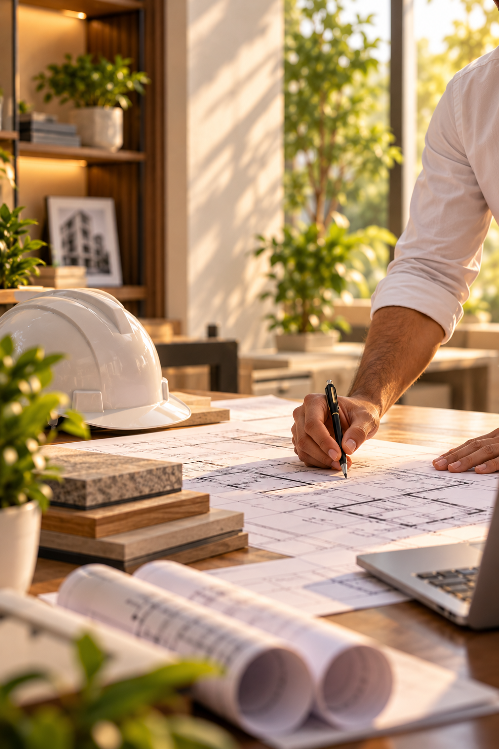 MID team planning a home with architectural drawings